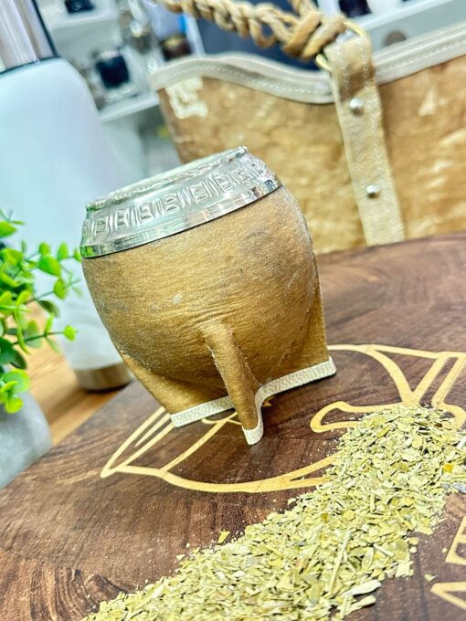 Mate Torpedo de Calabaza Cuero Crudo Artesanal Linea Campo